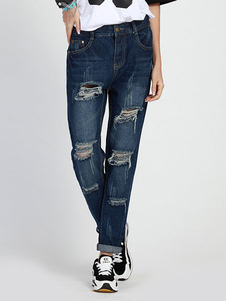 Bleu Jeans déchirés en Difficulté Denim Jeans femmes