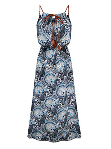 Bretelles robe de mousseline de soie imprimé multicolore robe Maxi