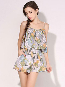 Sangles barboteuse Multicolor impression dos-nu en mousseline de soie barboteuse pour les femmes