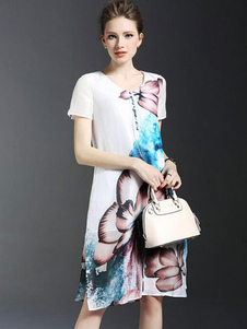 Maj impression floral robe multicolore Slim Fit coton robe lin