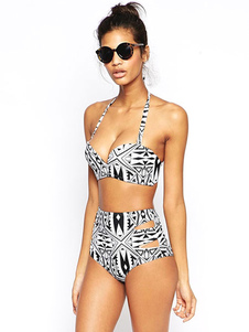 Bikini multicolore bretelles découpé impression Polyester maillot de bain pour femmes