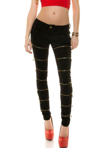 Noir déchiré Jeans imprimé Denim Skinny Jeans pour femmes