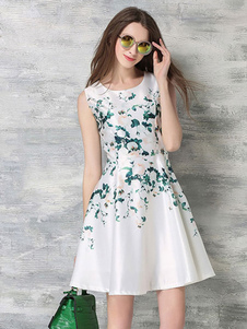 Flare blanc Robe florale robe imprimée Vintage