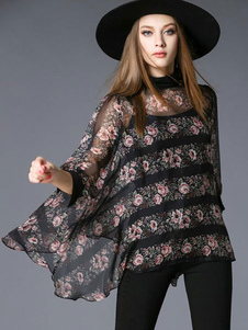 Blouse noire Chic imprimé surdimensionné chemisier en mousseline de soie