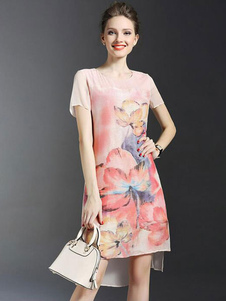 Maj impression floral robe multicolore haut/bas coton robe lin