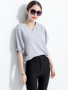 Blouse grise surdimensionné chemisier en mousseline de soie pour les femmes