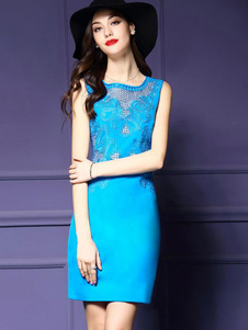 Robe Bodycon bleu brodé robe en dentelle synthétique