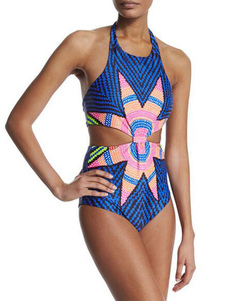 Multicolor Monokini découpé impression Halter Spandex maillot de bain pour femmes