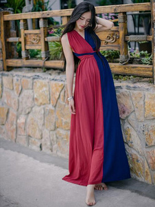 Backless robe Maxi Color Block Criss Cross Dress