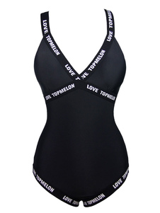 Croix noire dos maillot de bain une pièce avec une impression de mots