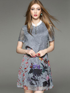 Imprimer la robe multicolore été en mousseline de soie robe