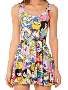 Robe courte multicolore sangles coton impression Mini robe