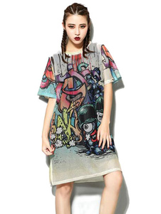 Multicolor Shift robe Cartoon imprimer robe d’été