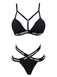 Maillot de bain noir deux pièces graphiques