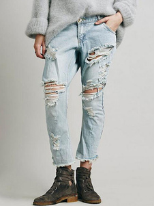 Bleu Jeans déchirés en Difficulté Denim Jeans/Pantalons pour femmes