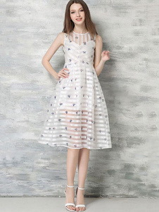 Flare blanc robe impression découpe Organza robe