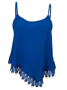 Sangles Camis frange bleue Top en mousseline de soie pour les femmes