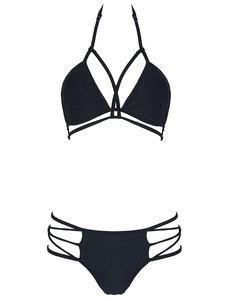 Bikini noir bretelles découper Polyester maillot de bain pour femmes