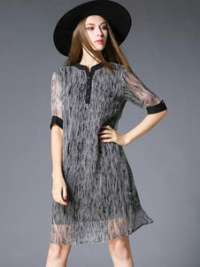 Maj noir semi Sheer en mousseline de soie robe