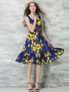 Multicolor Flare Robe florale robe imprimée en mousseline de soie