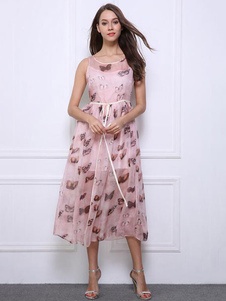 Robe rose Floral Print Sash robe