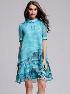 Blue Shift robe robe en mousseline de soie imprimée Floral