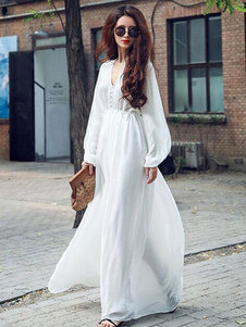 Sash robe Maxi blanche Slim Fit en mousseline de soie robe