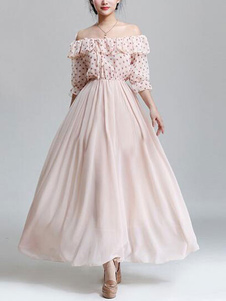 Off-The-Shoulder Maxi robe robe de mousseline de soie rose Chic