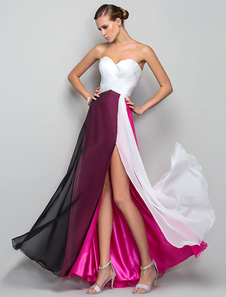Bustier robe Maxi couleur bloc divisé en mousseline de soie robe