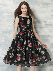 Flare noir Robe florale robe imprimée Vintage