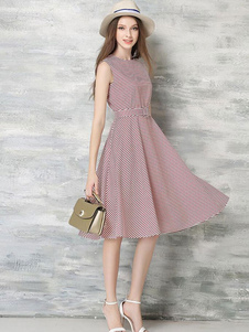 Flare rose robe Slim Fit mi-longues-robe en mousseline de soie