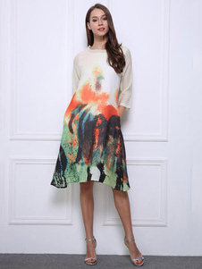 Multicolor Shift Robe florale robe imprimée en mousseline de soie