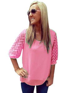 Chemisier rose découpe Lace Blouse Polyester pour les femmes