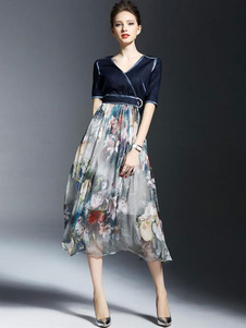 Multicolor Flare Robe florale tendance en mousseline de soie robe imprimée