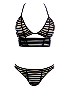 Bikini noir bretelles découper Spandex maillot de bain pour femmes