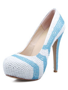 Perles de plate-forme pompes strass bicolore talons cuir