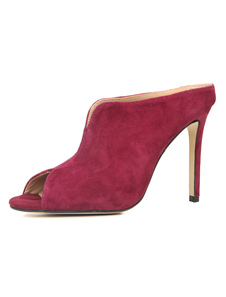 Bourgogne Peep Toe pantoufles PU Chic talons hauts pour femmes