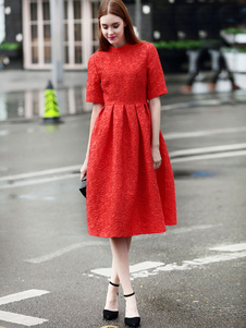 Flare rouge robe volants Polyester Mini robe