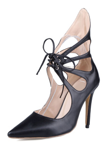 Lacez sandales talons cuir noir bout pointu pour femme
