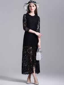 Robe Chic en dentelle noire robe Maxi Split