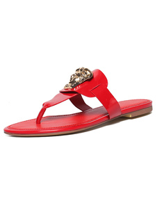 Thong Toe sandales rouge métallique PU tongs pour femmes
