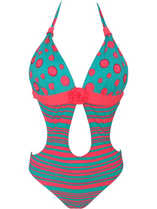 Licol de découpe de Monokini pois multicolore rayé Maillot de bain synthétique