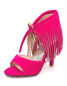 Frange sandales Fuchsia lacez Suede talons hauts pour femmes
