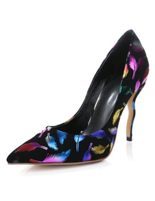 Les pompes impression multicolore bout pointu PU cuir talons