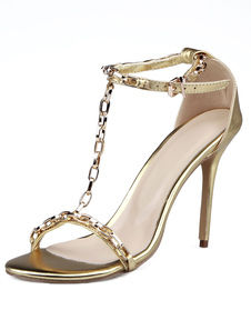 Chaîne sandales or Chic cuir talons pour femmes