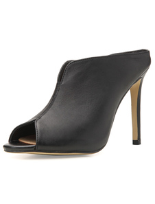 Black Peep Toe pantoufles PU Chic talons pour femmes