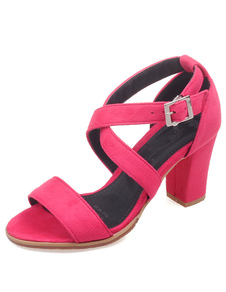 Croix sangles sandales Fuchsia Suede talons hauts pour femmes