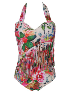 Monokini imprimé floral multicolore volants sangles synthétiques maillot de bain