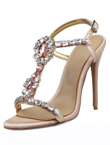 Sandales strass abricots Satin talons pour femmes