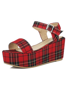 Plaid Wedge sandales plate-forme multicolore Textile sandales pour femmes